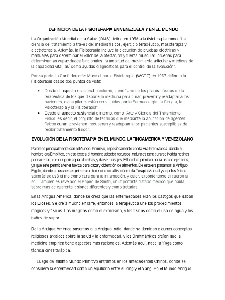 Definición de La Fisioterapia en Venezuela y en El Mundo PDF