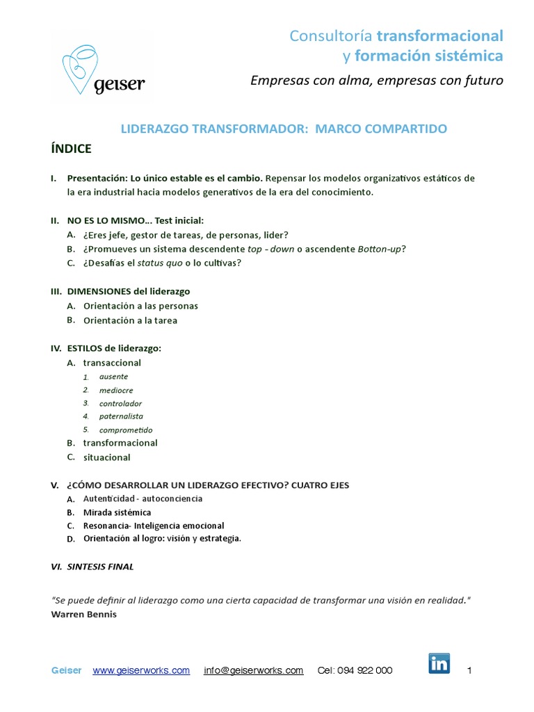Liderazgo Transformador en la Era del Cambio | PDF | Liderazgo ...
