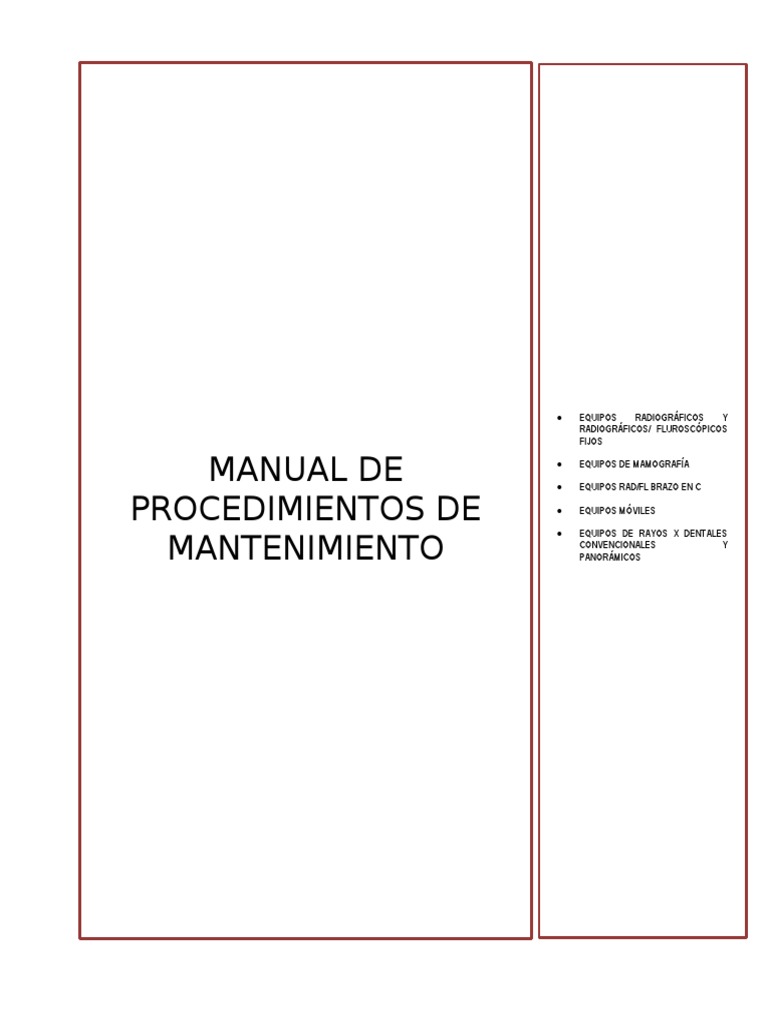 Manual de Mantenimiento Preventivo de Equipos de Rayos X | PDF | Rayo X