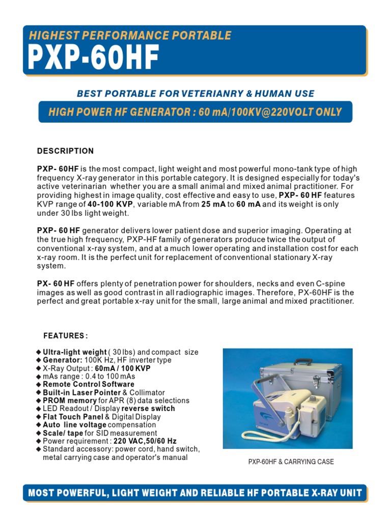 PXP-60HF Portable X-Ray | PDF | X Ray | Electric Generator