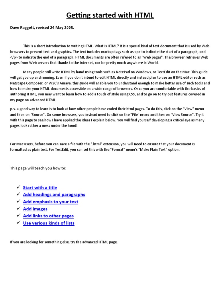 Getting Started With HTML | Download Free PDF | Html | Html Element