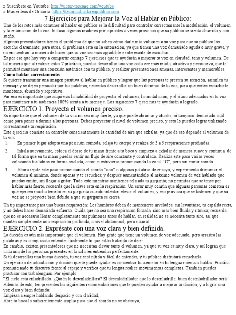 7 ejercicios para mejorar tu voz al hablar | PDF | Respiración | Sonido