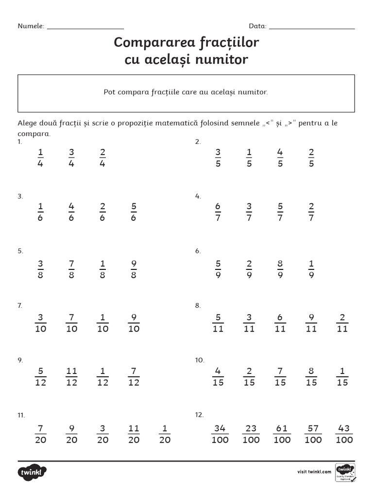 Compararea Fractiilor Cu Acelasi Numitor | PDF