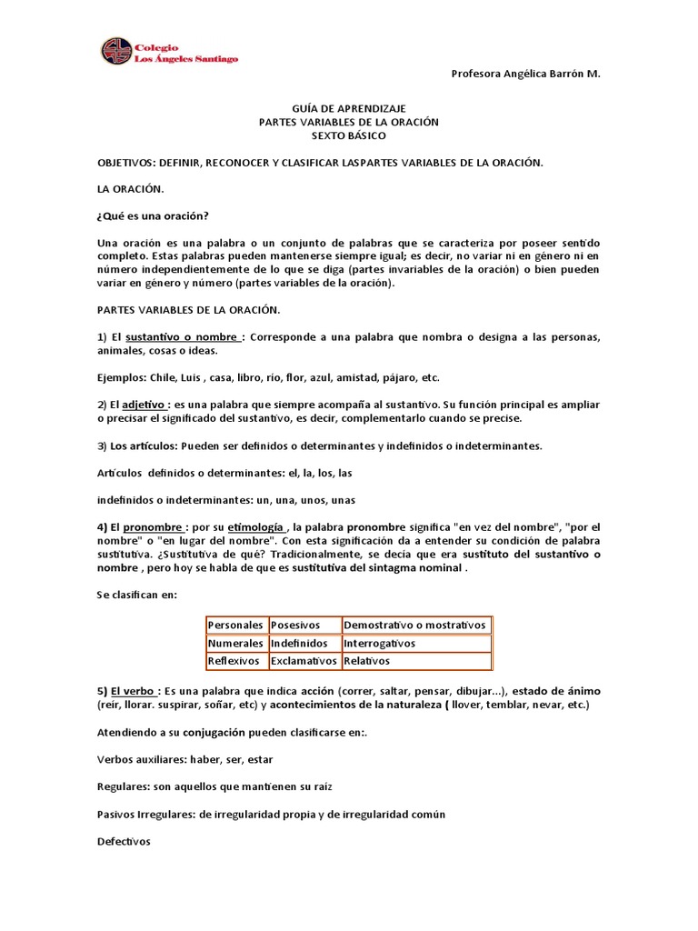 Partes Variables - Sustantivo | Descargar gratis PDF | Morfología ...