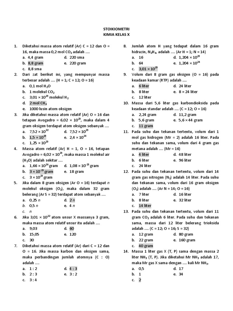 211204717 Soal Stoikiometri Kelas X Sma Pdf