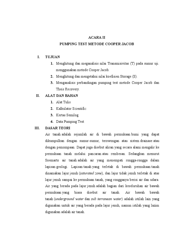 Metode Pumping Test Cooper Jacob | PDF