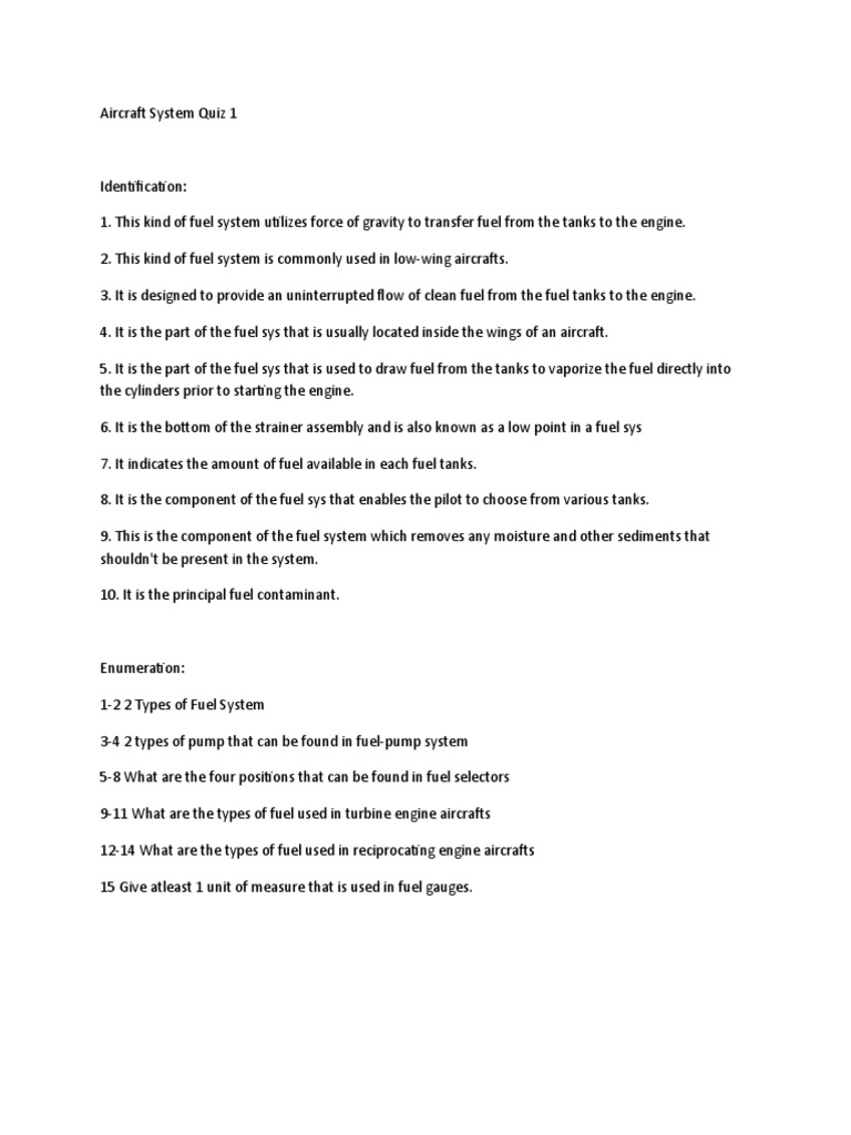 Aircraft System Quiz 1 PDF