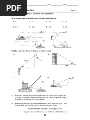 8 4 Angles Of Elevation And Depression Practice Wks Pearson Pdf Angle Geometry