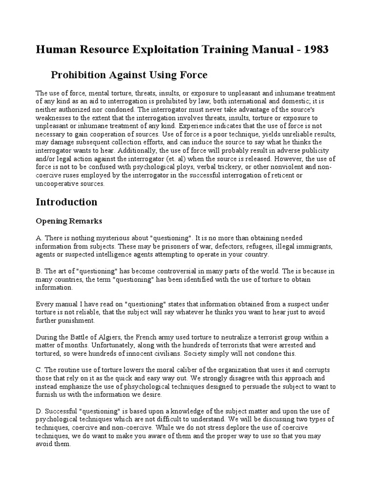 DoD Human Resource Exploitation Training Manual 1983 | PDF ...