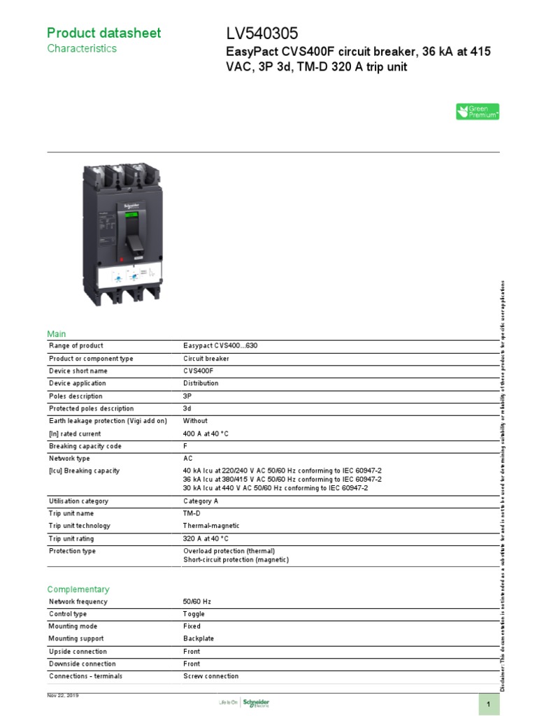 EasyPact CVS - LV540305 PDF | PDF | Alternating Current | Electric Power