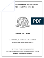 VI Semester BE Mechanical Engineering Students' Record Notebook for Simulation and Analysis Laboratory