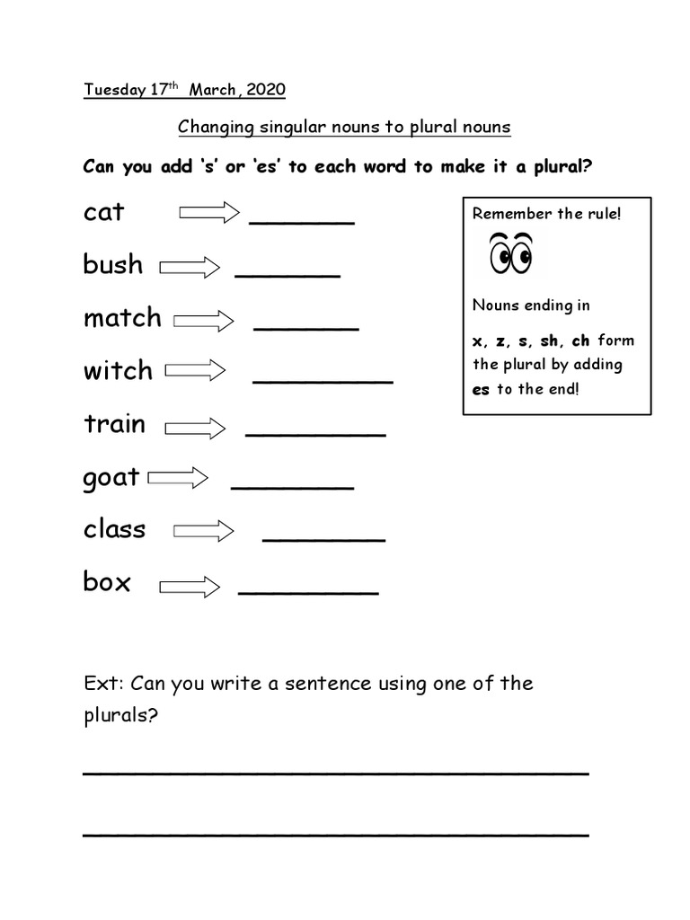 Plural Worksheets Pdf Grammatical Number Plural