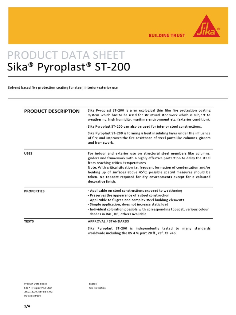 E 9136 - Sika - Pyroplast - ST-200 | PDF | Humidity | Galvanization