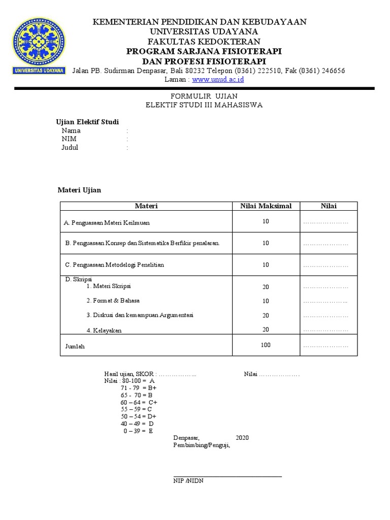 Formulir Ujian Elektif Fisioterapi | PDF | Karier & Perkembangan