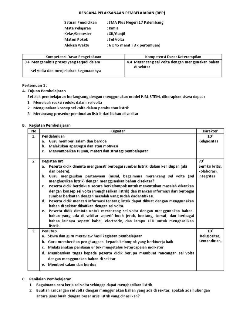 Contoh Rpp Kimia Merdeka Belajar Pdf