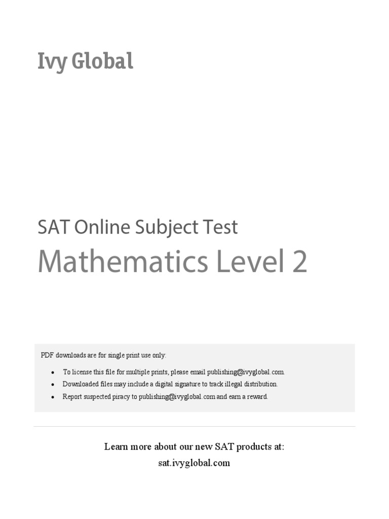 SAT Math Level 2 Practice Test | PDF | Sat | Mathematical Concepts