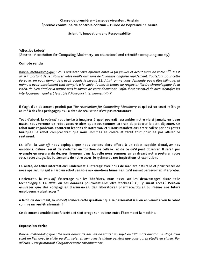 Innovation Scientifique Et Responsabilites Espagnol Corrige Innovations Scientifiques Responsabilite Anglais | PDF | Sciences  cognitives | Science