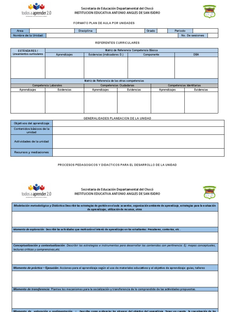 Formato de Plan de Aula por Unidades | PDF | Salón de clases | Evaluación