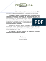 Carta de Presentación (Productos Casanay) PDF