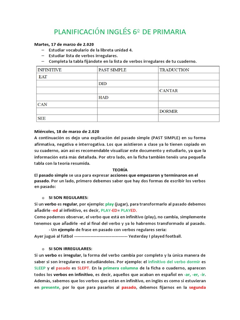 Inglés 6º de Primaria PDF | PDF | Verbo | Lingüística