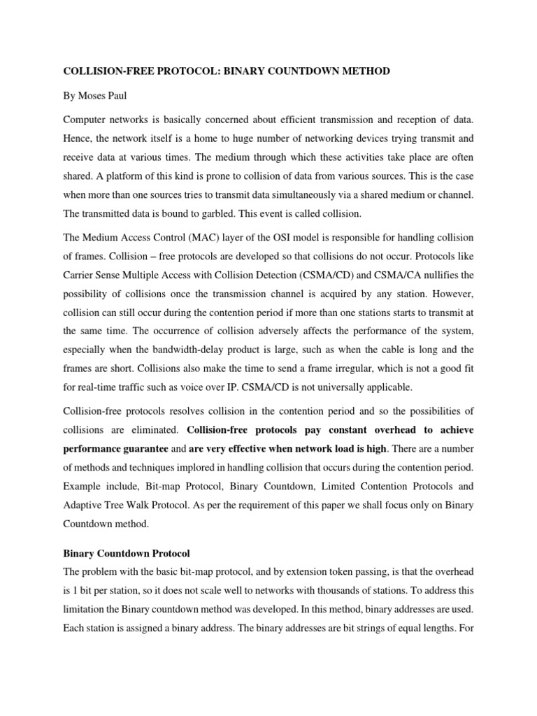Collision Free Protocol PDF Telecommunications Standards Computer
