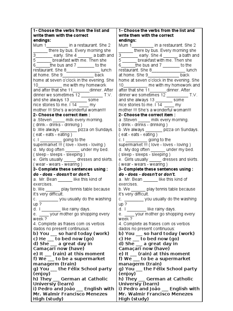 English Verb Exercises for Beginners | PDF | Lunch | Restaurants