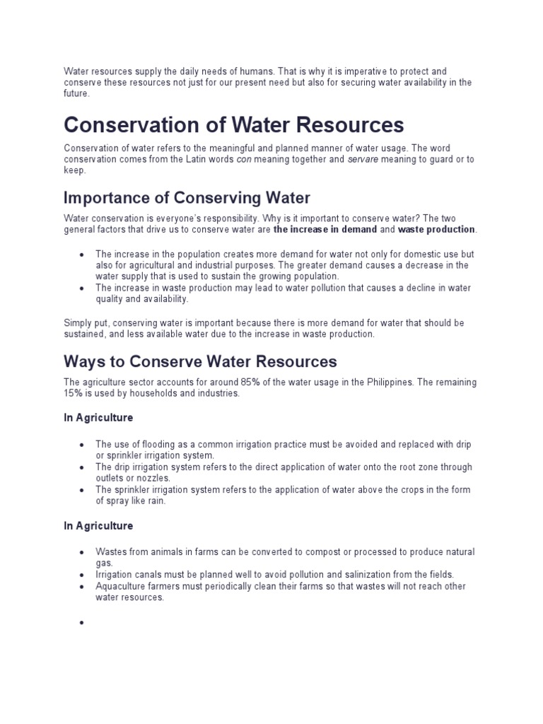 Importance of Water Conservation Strategies | PDF | Water Conservation ...