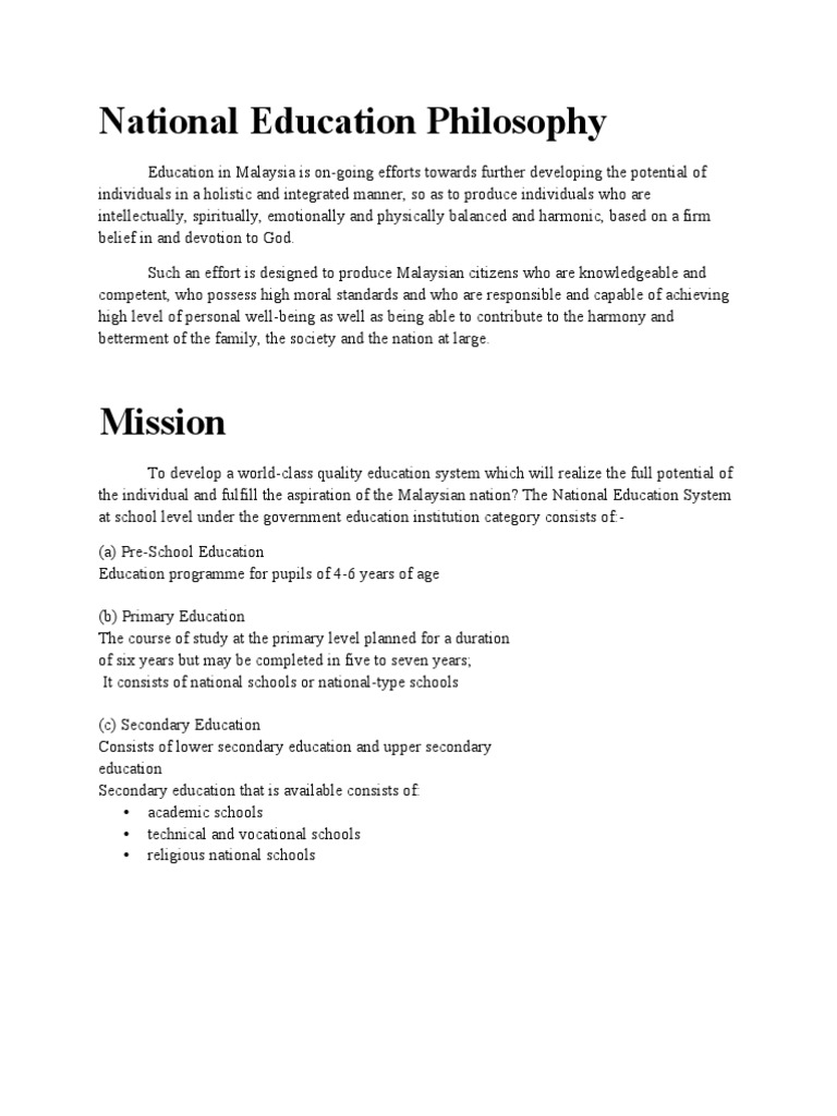 National Education Philosophy PDF Preschool Educational