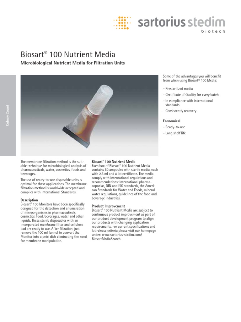 Datasheet en Data Biosart 100 Nutrient Media SL 2063 e PDF | PDF ...
