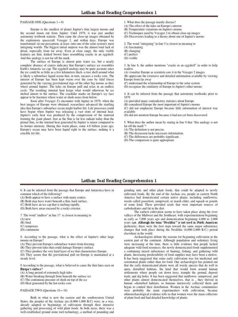 Soal Latihan Reading Comprehension Pdf Jupiter Ant