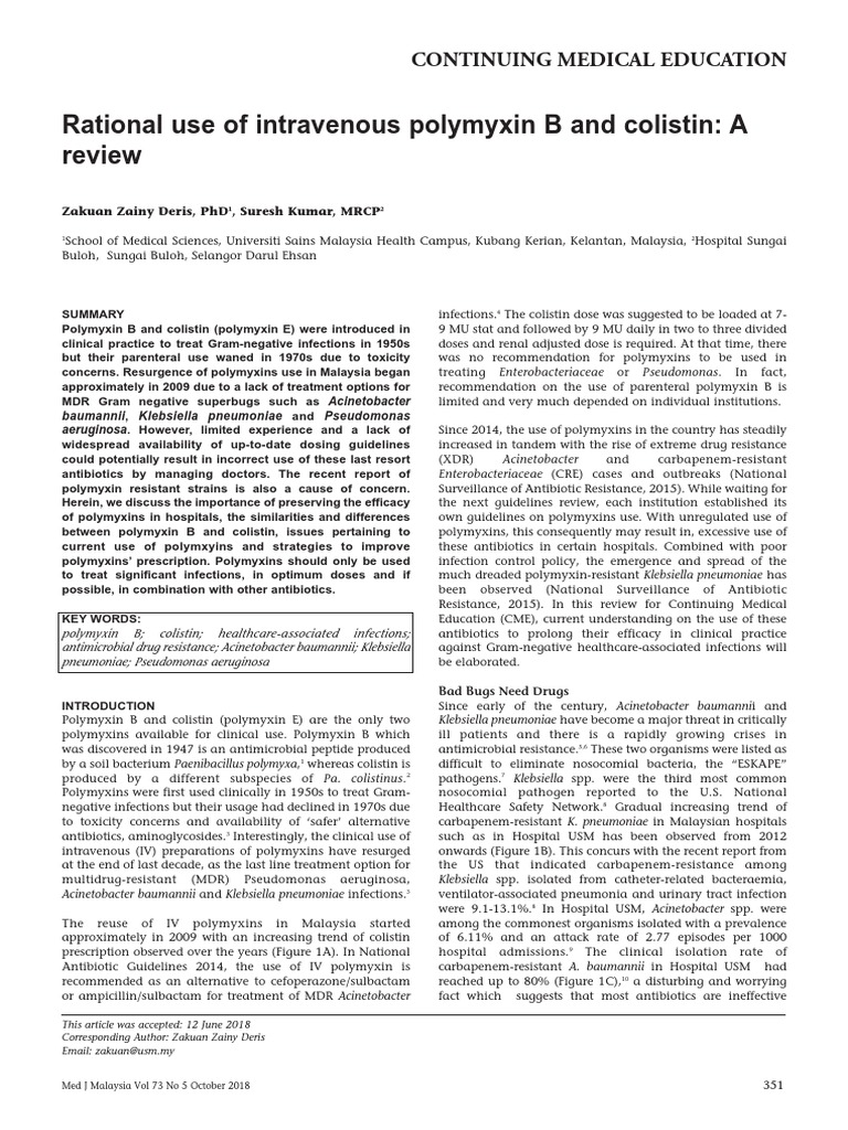Polymyxin B and Colistin PDF | PDF | Antimicrobial Resistance ...