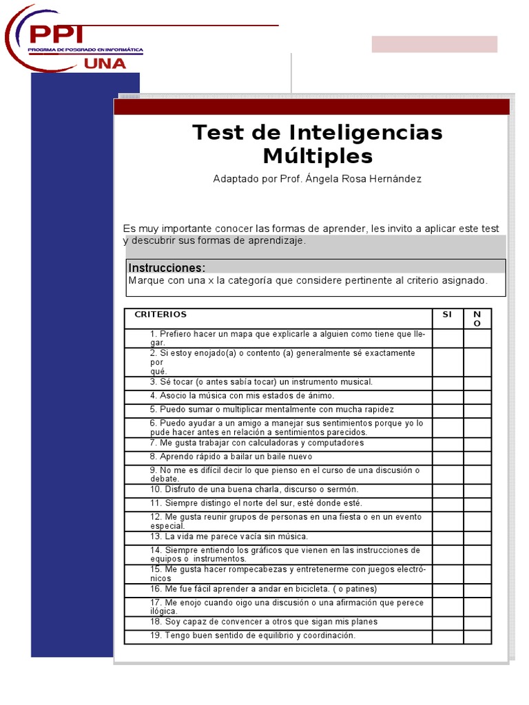 TEST DE INTELIGENCIAS MÚLTIPLES | Inteligencia | Conceptos psicologicos