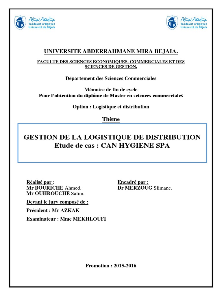 Ex Pfe Gestion de La Logistique de Distribution  Logistique  Transport