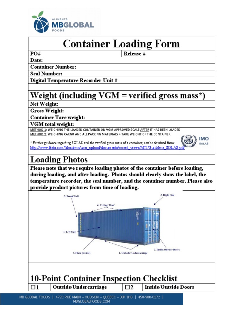Container Loading and Inspection Form: A Comprehensive Checklist for ...