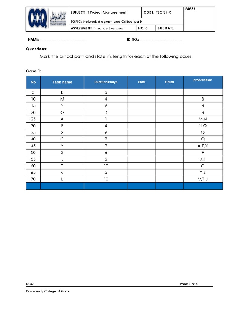 Critical Path Exercise for ITEC 3440 | PDF | Networks | Software ...