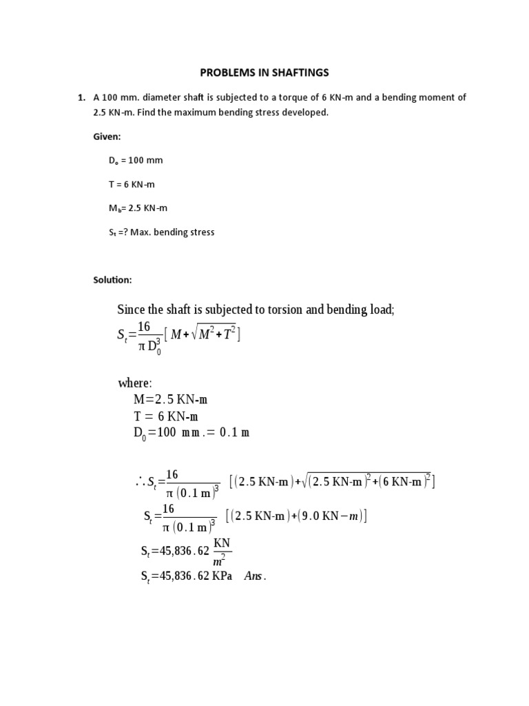 Shaft Design Problems and Solutions | PDF | Mechanical Engineering ...