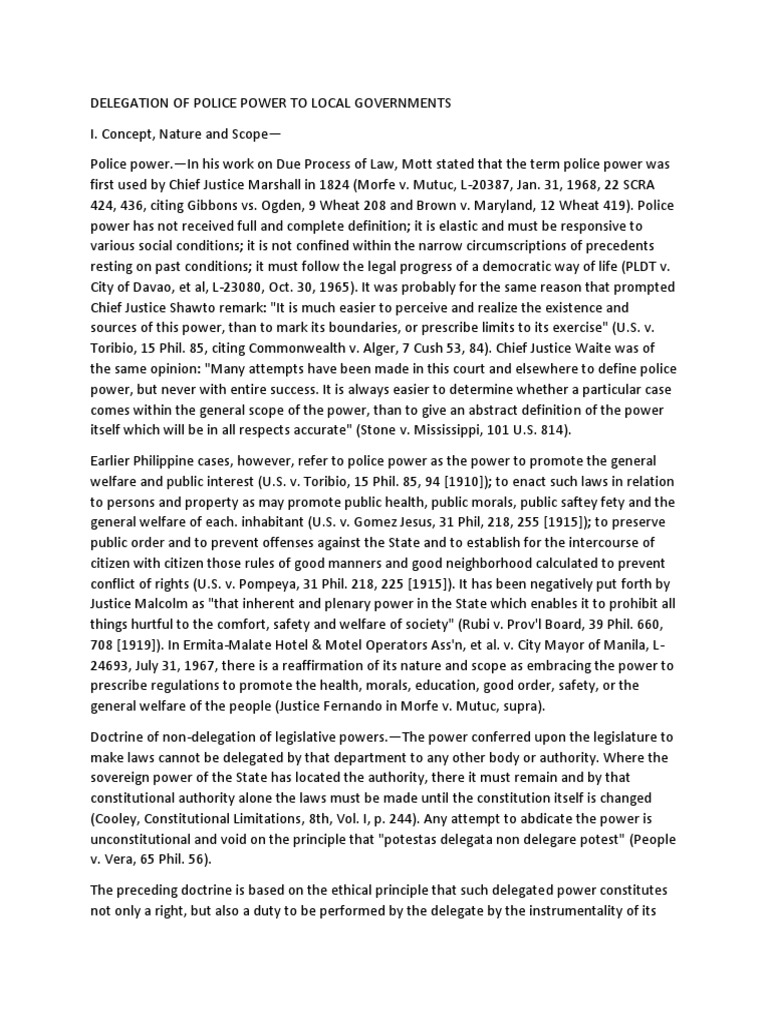 Delegation of Police Power Overview | PDF | Police Power (United States ...