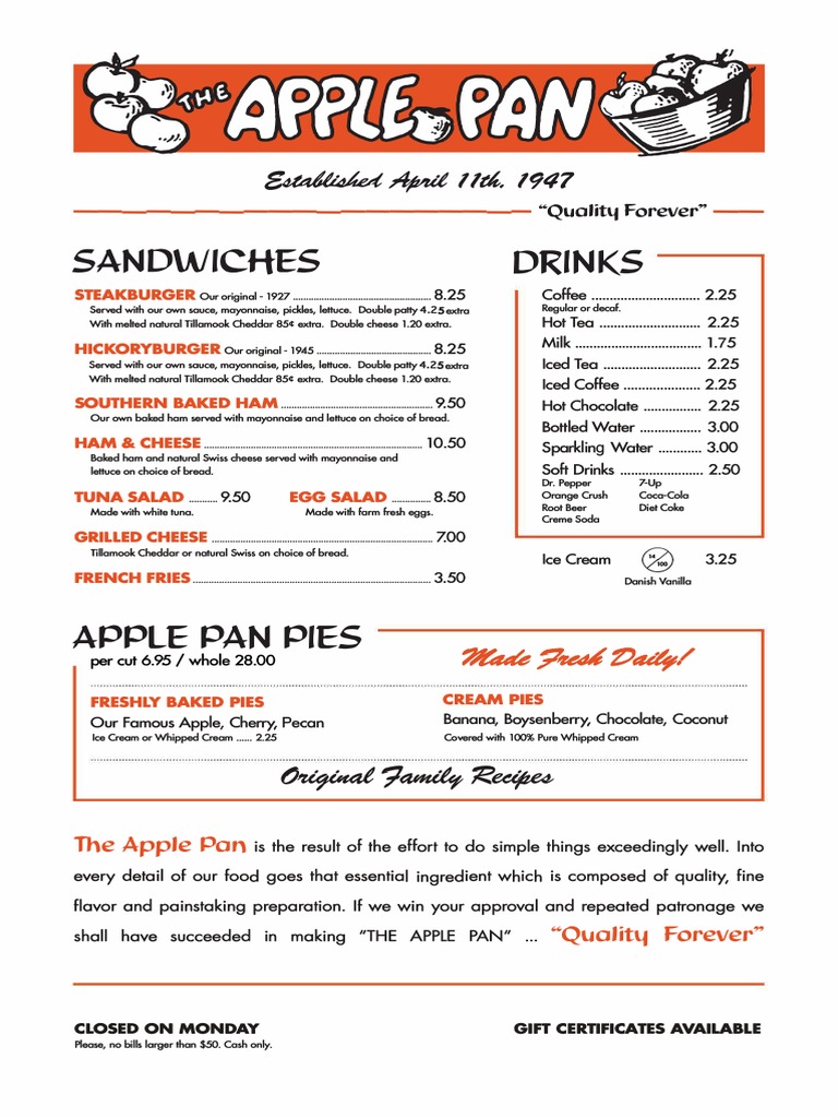 The Apple Pan Menu v10 Edits Drink Hamburgers