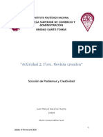 Solución de Problemas y Creatividad - Actividad 2. Foro. Revista Creativa - 1CX25.