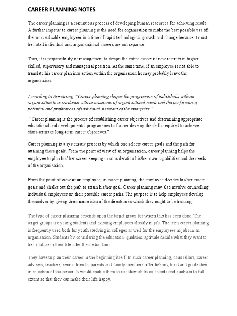 Career Planning Notes | PDF | Goal | Employment