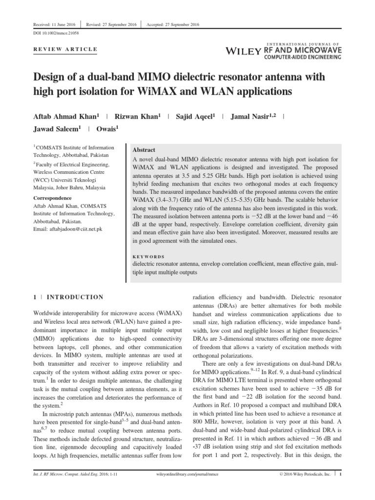 Design of A Dual-Band MIMO Dielectric Resonator Antenna With PDF | PDF ...