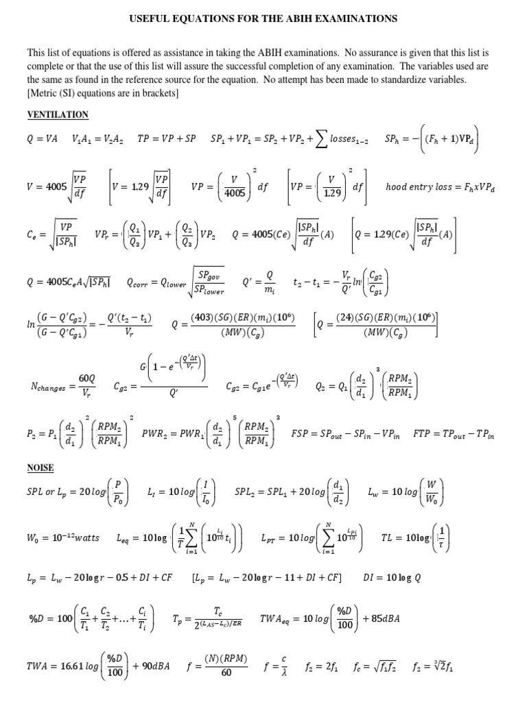 Equation Sheet Vent Plates 2018 PDF | PDF | Units Of Measurement | Quantity