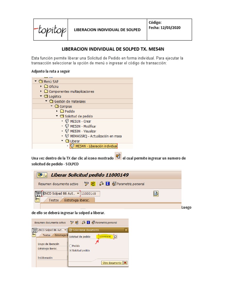 Liberación Individual de Solped en SAP | PDF