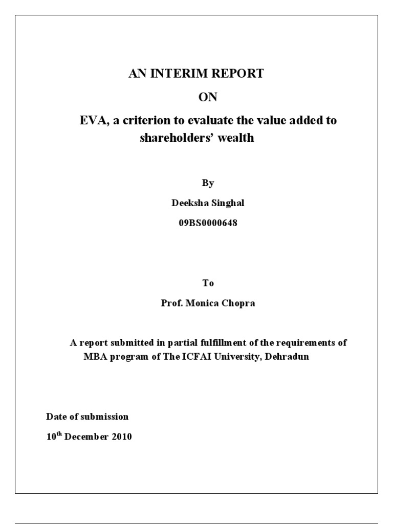 An Interim Report-Deeksha | PDF | Cost Of Capital | Beta (Finance)