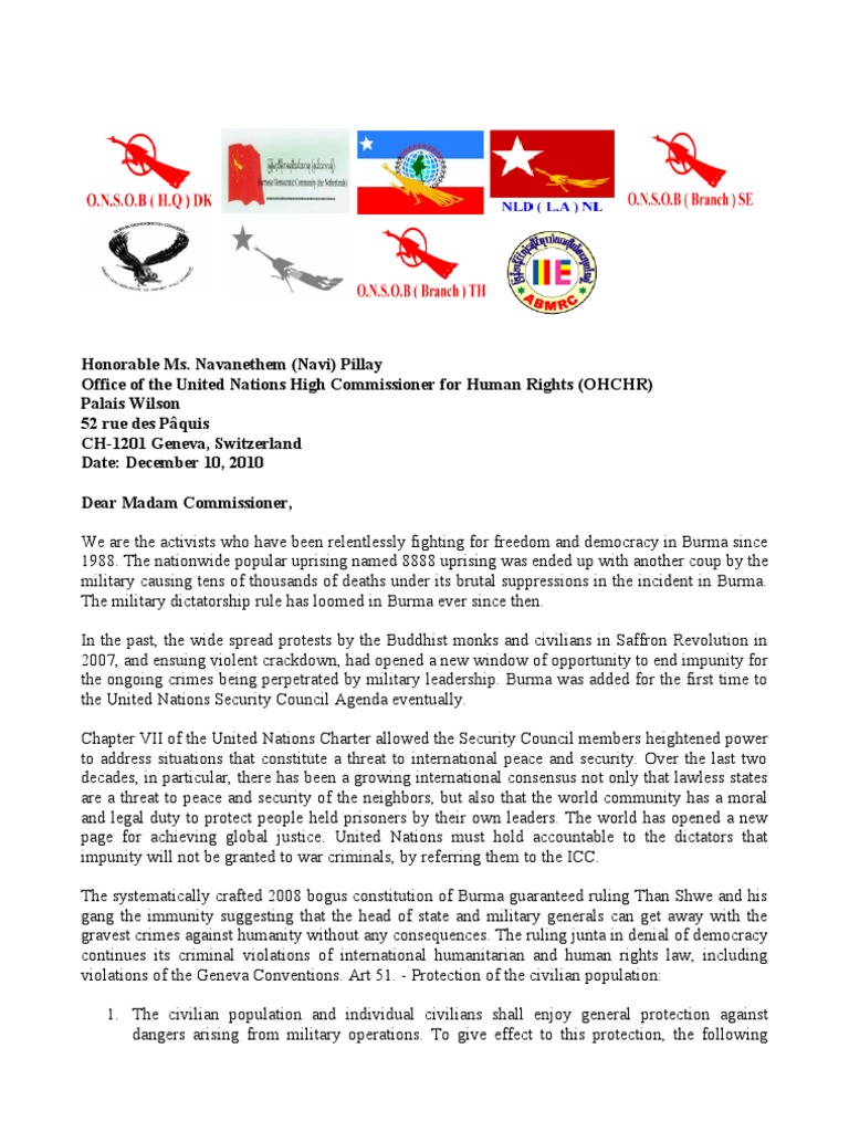 Letter To Office of The United Nations High Commissioner For Human ...
