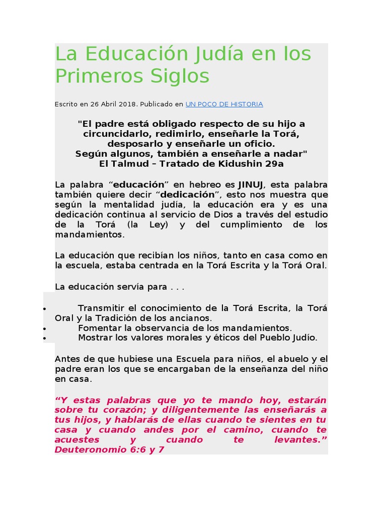 La Educación Judía en Los Primeros Siglos PDF Tora Midrash