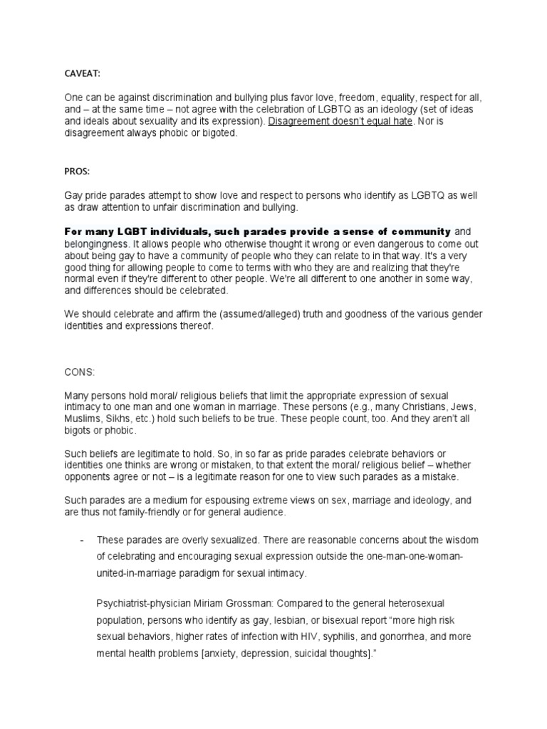 Pros and Cons of Pride Parade PDF Lgbt LGBTQIA+ Studies