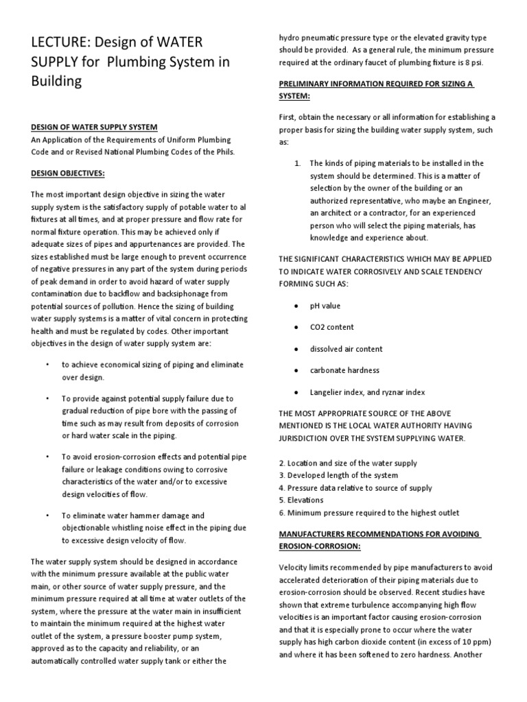 Water Supply System Design Guide | PDF | Plumbing | Water Supply Network