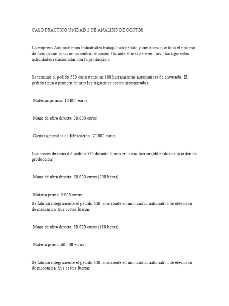 Caso Practico Unidad 2 de Analisis de Costos | PDF | Euro | Economias