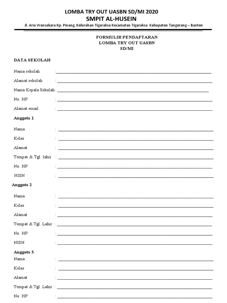 Formulir Lomba Try Out UASBN 2020 | PDF